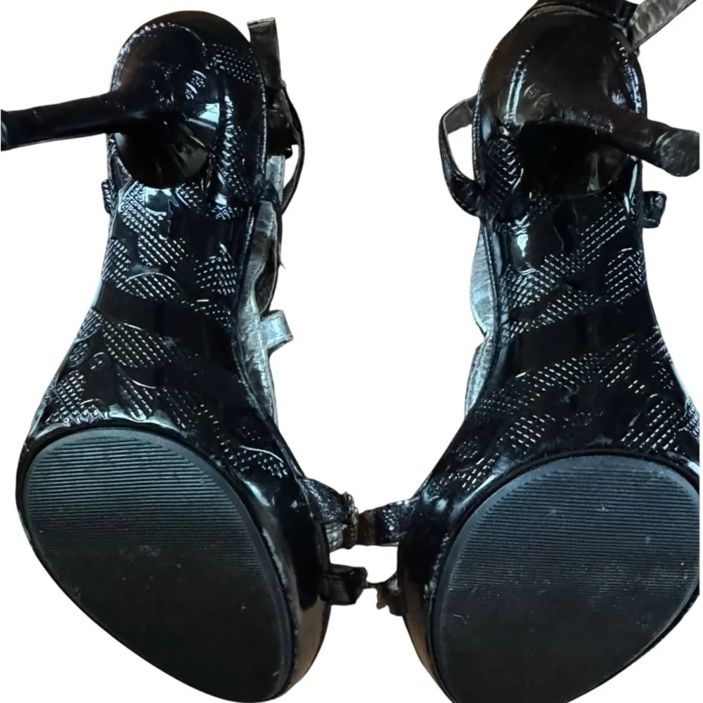 Wild Rose Black Rhinestone Open Toe Strappy Slingback Stiletto Sandals Size 8